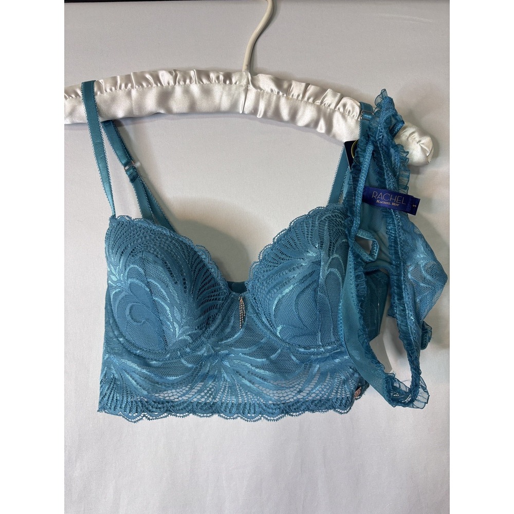 Rachel Roy Bra & Thong Set Bra 34B With Small Thong Teal Coquette NWT
